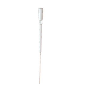 A white plastic stick with a long shaft and cylindrical handle, resembling the Acura Plunger (including circlip, 15μL, 20μL, Socorex), is displayed against a plain white background.