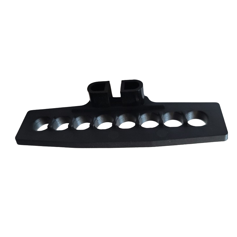 TS 1055870 The Finnpipette Multistepper Tip Ejector Plate, 200μL (Thermo Scientific), is a black plastic plate with six circular holes and two upright rectangular slots, shown on a white background.