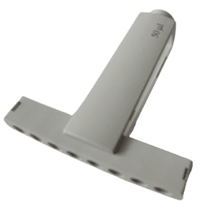 A white plastic Finnpipette BioControl Tip Ejector, 8 Channel, 50μL (Thermo Scientific), with a straight handle and horizontal blade guard, photographed on a plain background, echoes the brand's precise instrument design.
