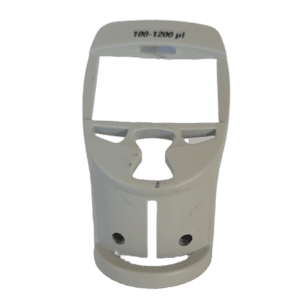 White plastic Finnpipette Novus Cover, without backlight, for 1200μL pipettes (Thermo Scientific), labeled 100-1200 µl with cutouts and holes.