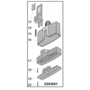 Exploded diagram of the Finnpipette Multistepper Tip Ejector Plate, 200μL (Thermo Scientific), labeled 2203691, displays components numbered 13–20—detailing similar to other diagrams of this product.