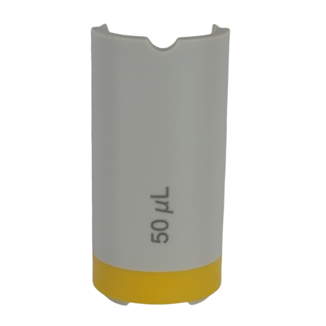 EP 3121808004 The Eppendorf Research Plus Counter Cover Fixed Volume Pipette (Yellow, 50μL) stands upright against a plain background.