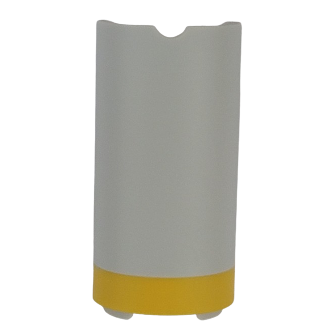 EP 3121809000 The Research Plus Counter Cover, Fixed Volume, Yellow, 100μL (Eppendorf) features a cylindrical white body with a yellow base and stands upright against a plain background.