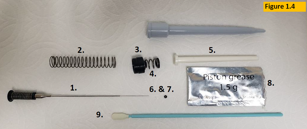 Labeled parts of VWR EHP piston assembly