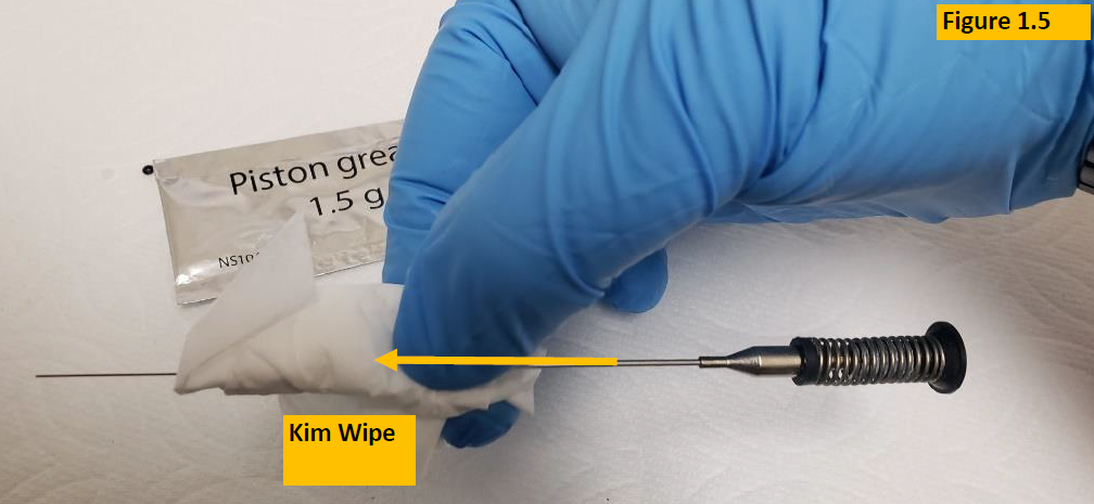 Wipe piston with a Kim Wipe