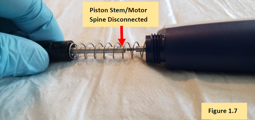 Disconnected E4 XLS piston stem/motor spine