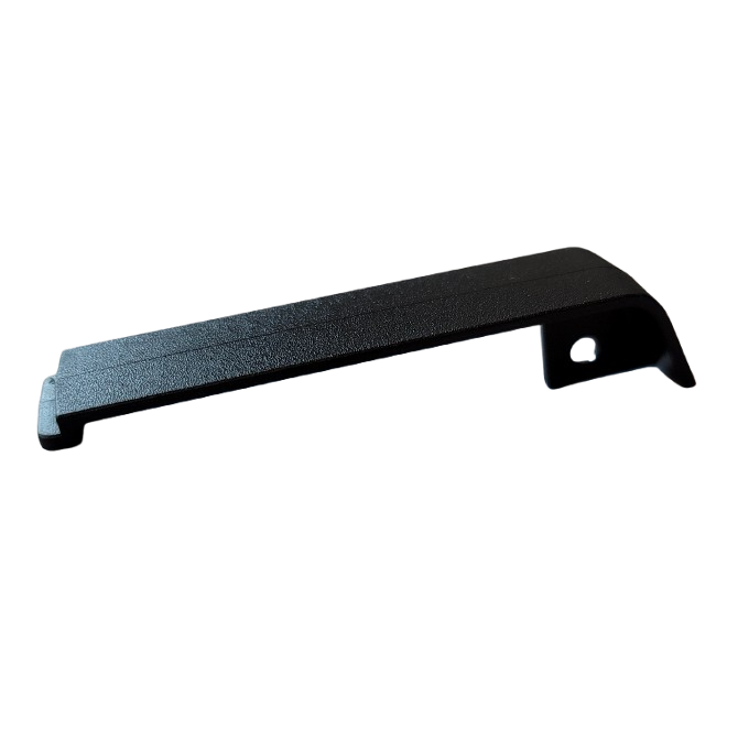 The Portable Pipet-Aid XP Battery Door, Black (Drummond), features a textured black plastic handle with a right-angle bend and a mounting hole, designed as the battery door for the Pipet-Aid XP. Set against a plain white background.