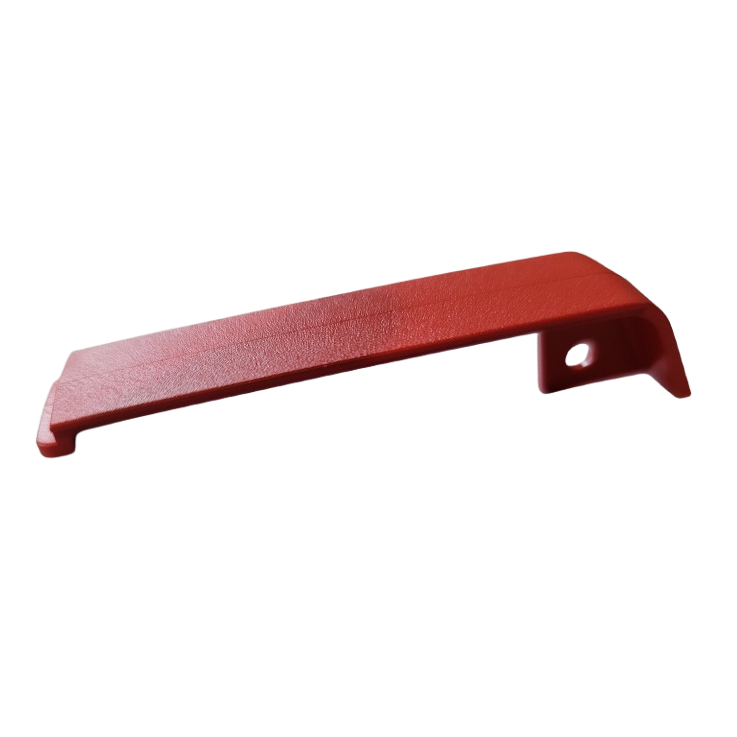 The Portable Pipet-Aid XP Battery Door, Red (Drummond), is an L-shaped, textured metal bracket with a single hole on one end, shown against a white background.
