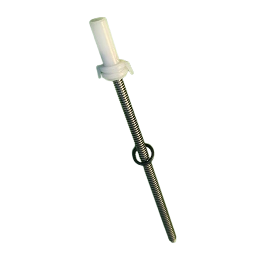 The eLINE Actuator Rod, Single Channel (10μL, 120μL, 300μL) by Sartorius features a metal threaded shaft, white plastic handle, and a circular black ring along its length, displayed against a plain background.