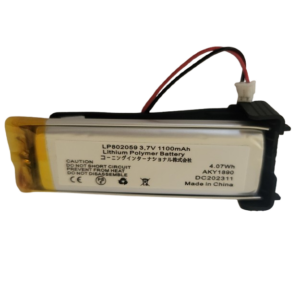 The Corning Stripettor Pro Pipet Controller Lithium Polymer Battery (Corning / Labnet) is a rectangular 3.7V, 1100mAh, 4.07Wh battery with wires, warning text, and a "Made in China" label for compatible devices.