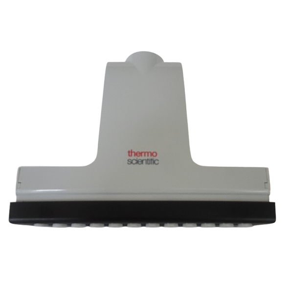 TS 2213790N The Thermo Scientific Finnpipette F1 ClipTip Upgrade features a grey tip ejector assembly and 12 channels for all volumes except 10μL Micro, shown from the front.