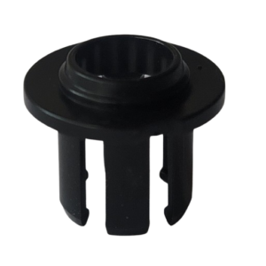 The Rainin Classic Large Spring Positioner, 2µL - 200µL (Rainin), features a black plastic round top flange and four expanding legs, designed with precision similar to parts in Rainin pipettes, shown against a white background.