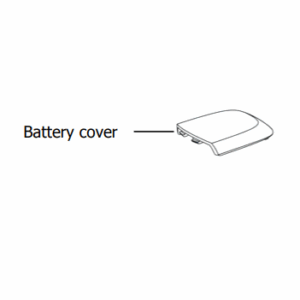 Line drawing of a Nichiryo Pipette Mate NEO Controller’s battery cover, with a label and arrow indicating the 3.6V, 600mAh Lithium Ion Battery compartment.