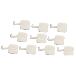 Set of 10 white Research 3 neo Adjustment Covers (ADJ) for Eppendorf, neatly arranged on a plain background; ideal for securing tubes or covers.