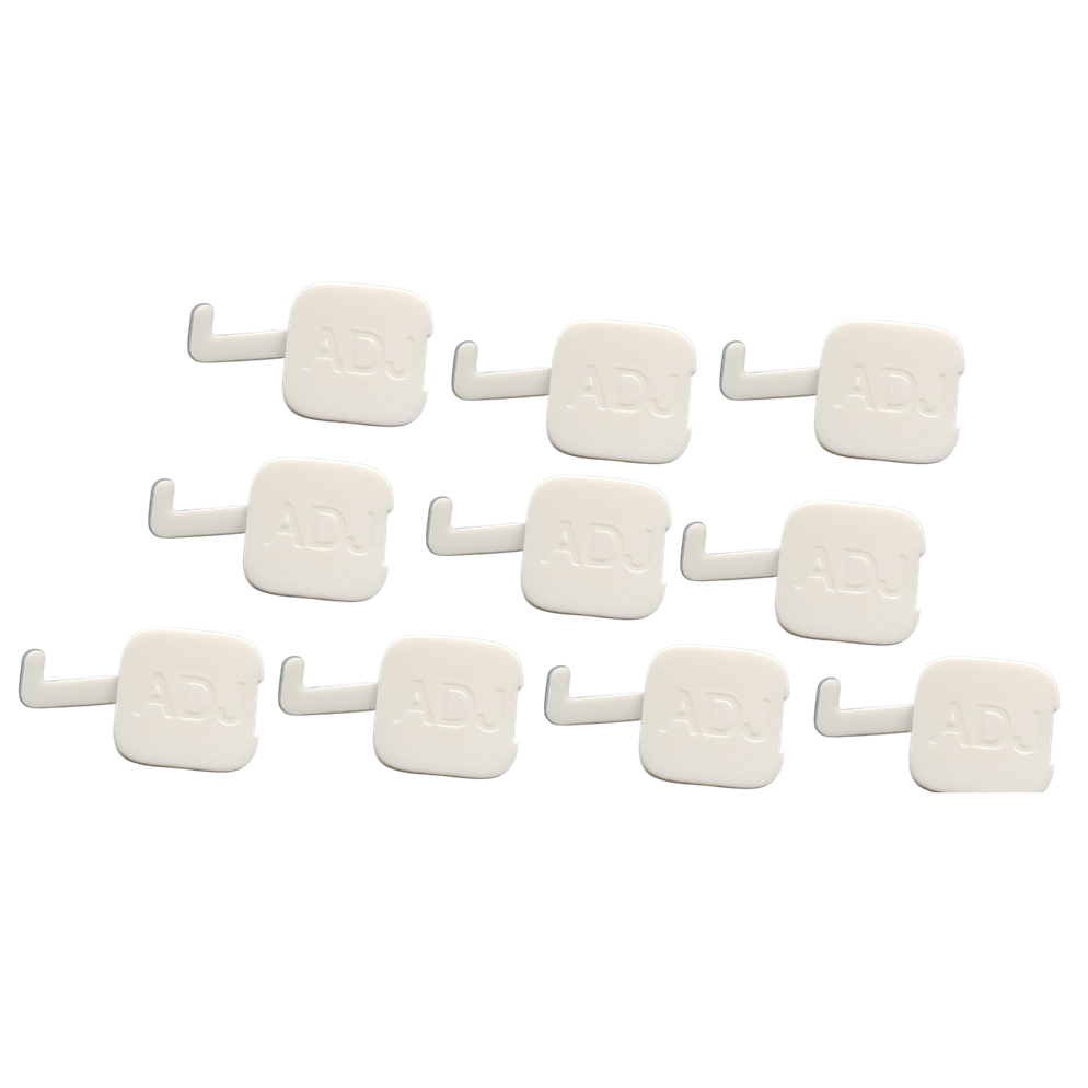 EP 3102603000_10 Set of 10 white Research 3 neo Adjustment Covers (ADJ) for Eppendorf, neatly arranged on a plain background; ideal for securing tubes or covers.