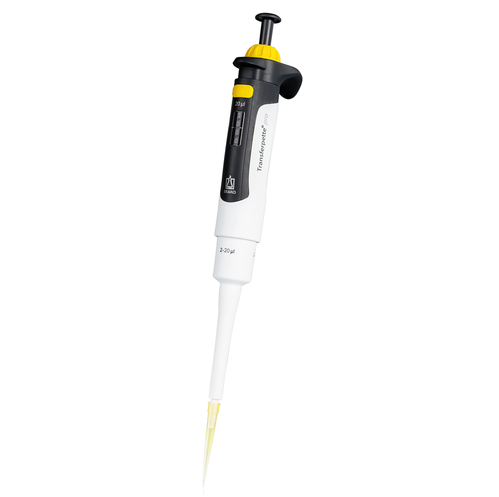 BT 706872 Transferpette pro Pipette, Single Channel, Adjustable Volume, Yellow, 2-20μL (BrandTech)