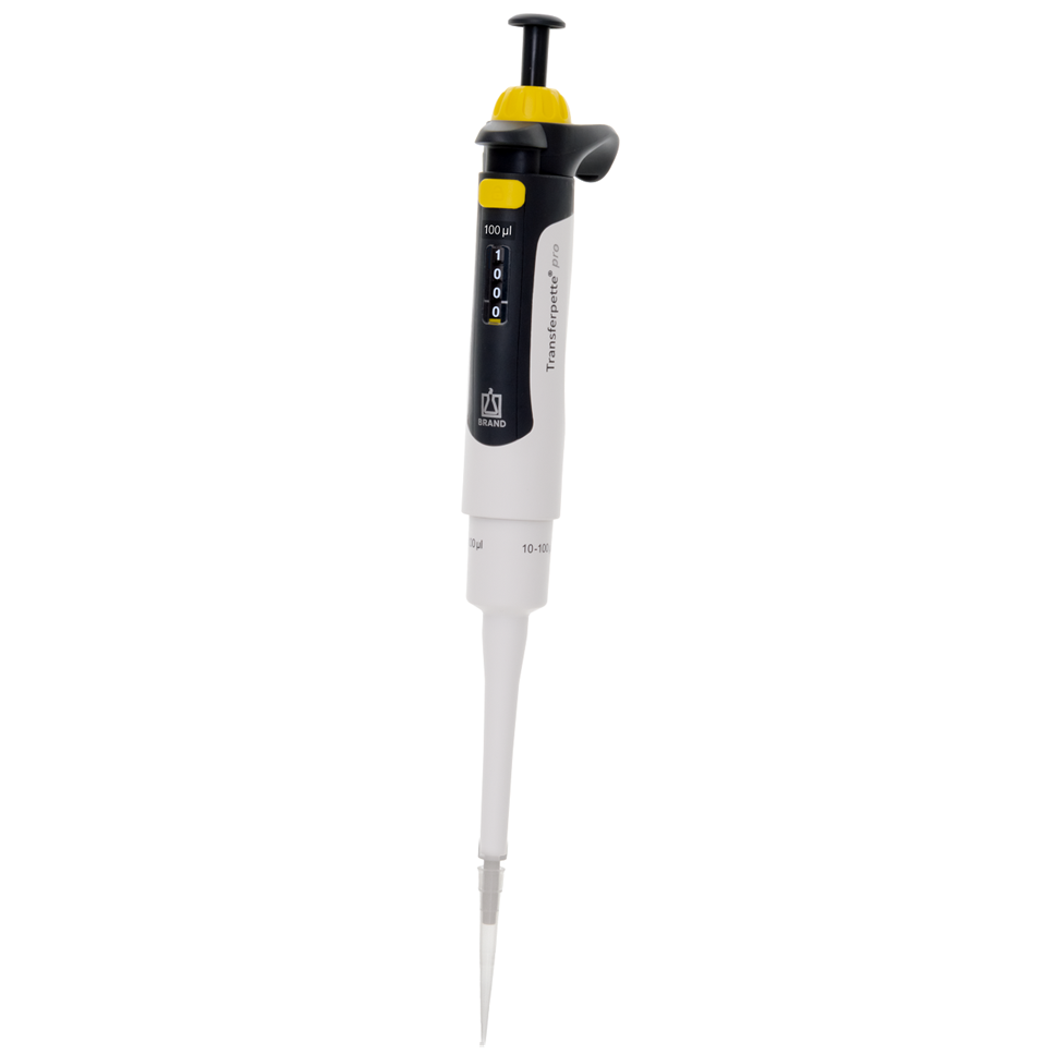 BT 706874 Transferpette pro Pipette, Single Channel, Adjustable Volume, Yellow, 10-100μL (BrandTech)