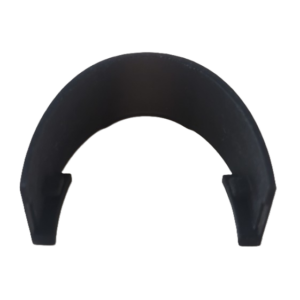 Black, semi-circular plastic Disassembly Tool clip with two downward-facing prongs for the Research 3 neo by Eppendorf