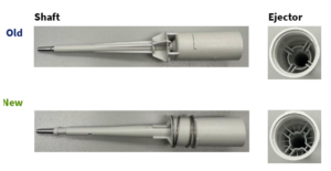 Comparison of old and new Transferpette Electronic, Shaft with Ejector Spring, Single Channel, Older Version, 10μL (BrandTech)