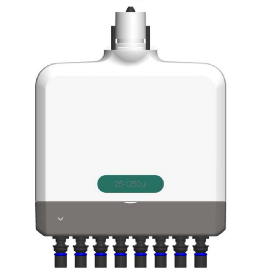 Lower module of a Thermo Scientific FluidEase Pro ClipTip multichannel pipette, labeled 25-1250 µl, 8 channel