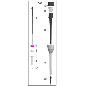 Exploded diagram of a lower module of a Thermo Scientific FluidEase Pro ClipTip single channel pipette, 10μL