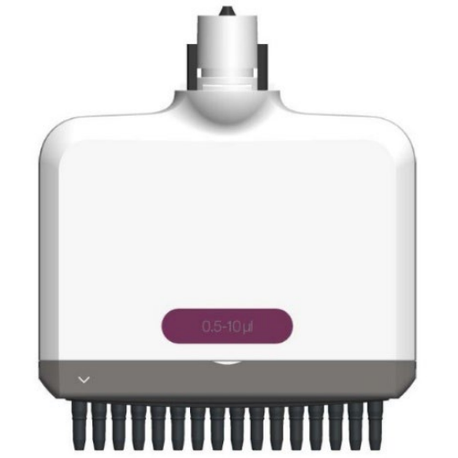 Lower module of a Thermo Scientific FluidEase Pro ClipTip multichannel pipette, labeled 0.5-10 µl, 16 channel