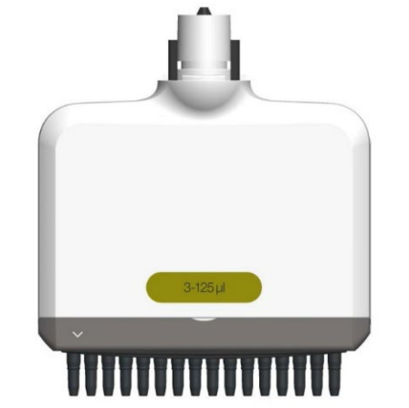 Lower module of a Thermo Scientific FluidEase Pro ClipTip pipette, multichannel pipette head labeled 3-125 µl, 16 channel